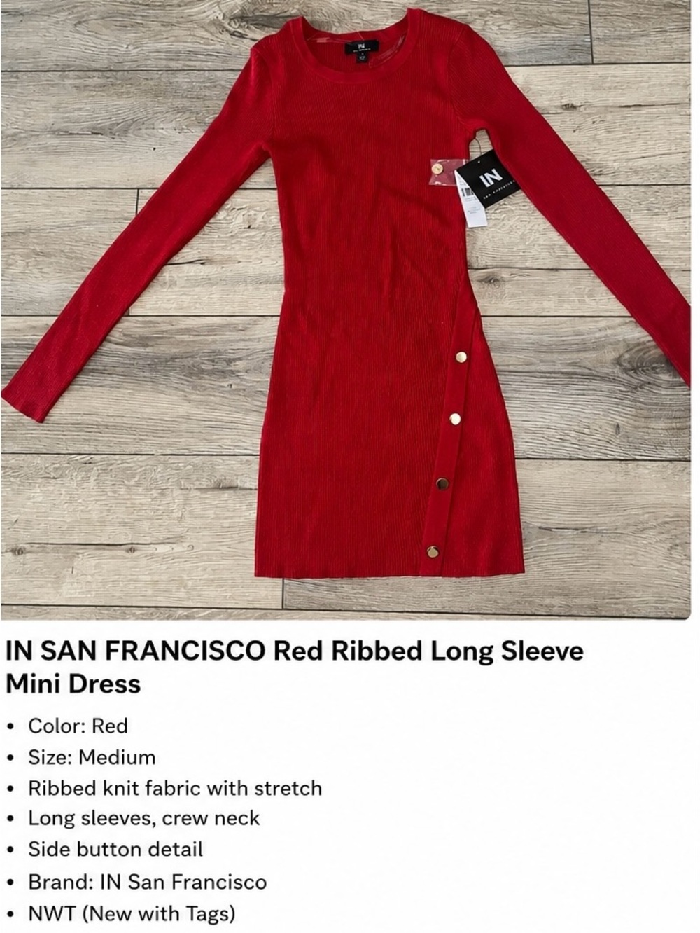 I.N. San Francisco Red Ribbed Long Sleeve Mini Dress